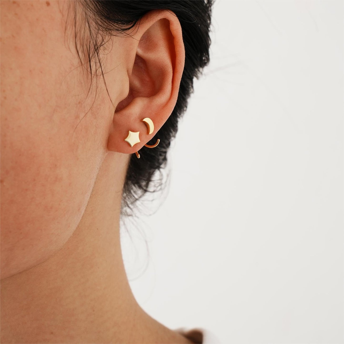 Moon Star Earrings 18K Gold Plated 925 Sterling Silver Half Hoop Earrings for Women Huggie hoops Open Hug Earrings Set 2 Pairs