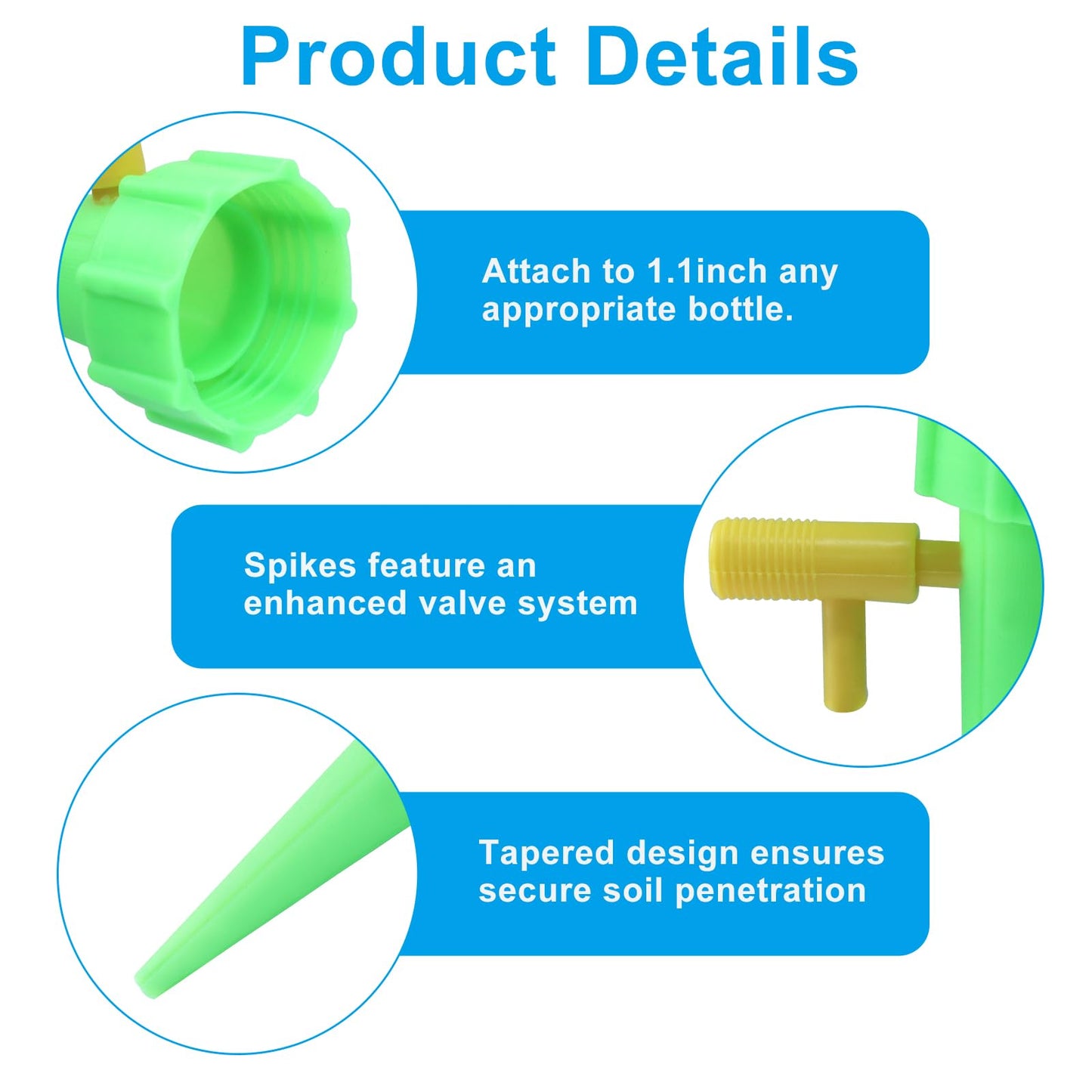 Aoserge Self Watering Spikes 10pcs–Automatic Plastic Drip Irrigation Devices for Indoor & Outdoor Plants, Adjustable Control Valve for Precise Watering(Blue & Green)
