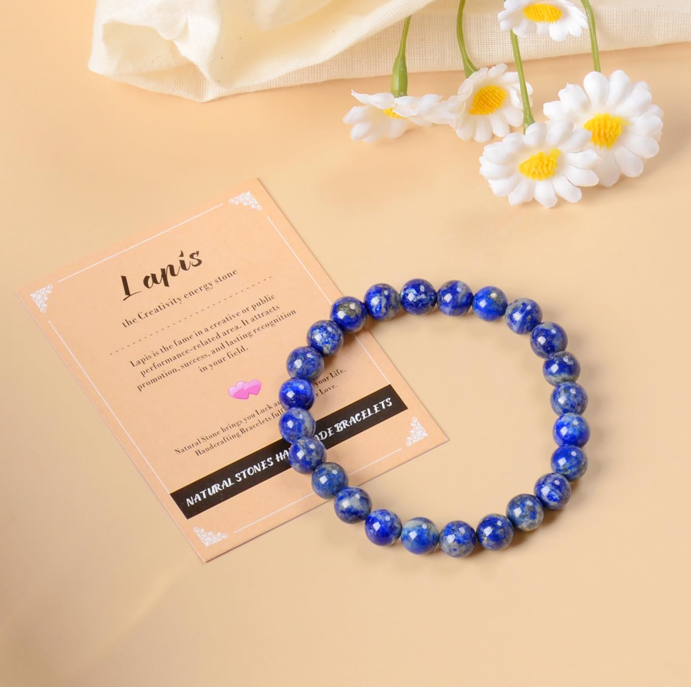 AD Beads Handmade Gemstone Stretch Elastic Bracelet Crystal Healing Reiki Nature's Beauty and Spiritual Essence Unisex (6mm, Lapis Lazuli)
