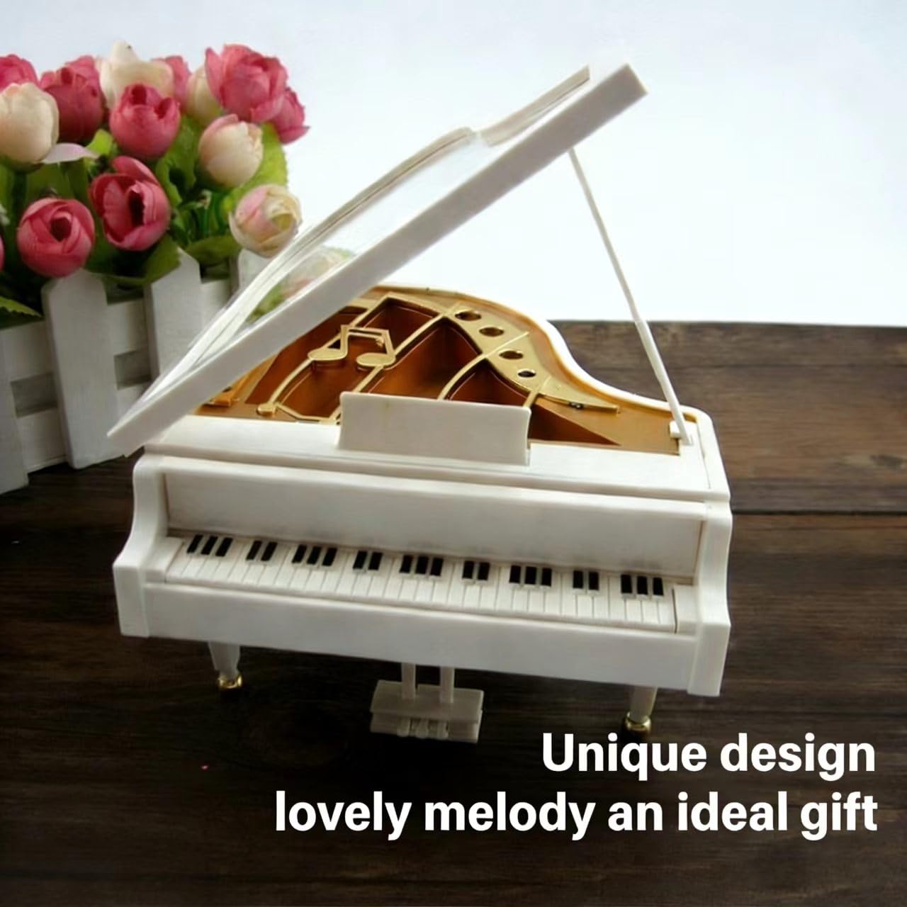 To My Aunt Music Box & Engraved Keychain Gift Set - Elegant Piano Shaped Musical Box, Wind-up Clockwork Mechanism - Meaningful Birthday, Mother's Day, Christmas Keepsake for Aunt from Niece Nephew