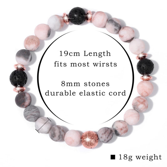 GolbalJew Healing Bracelet For Women Anxiety Beaded Bracelets Jewelry Healing Stone Crystal Bracelet Stress Relief Yoga Beads Chakra Bracelets Gifts For Women Rosa Quartz lava rock