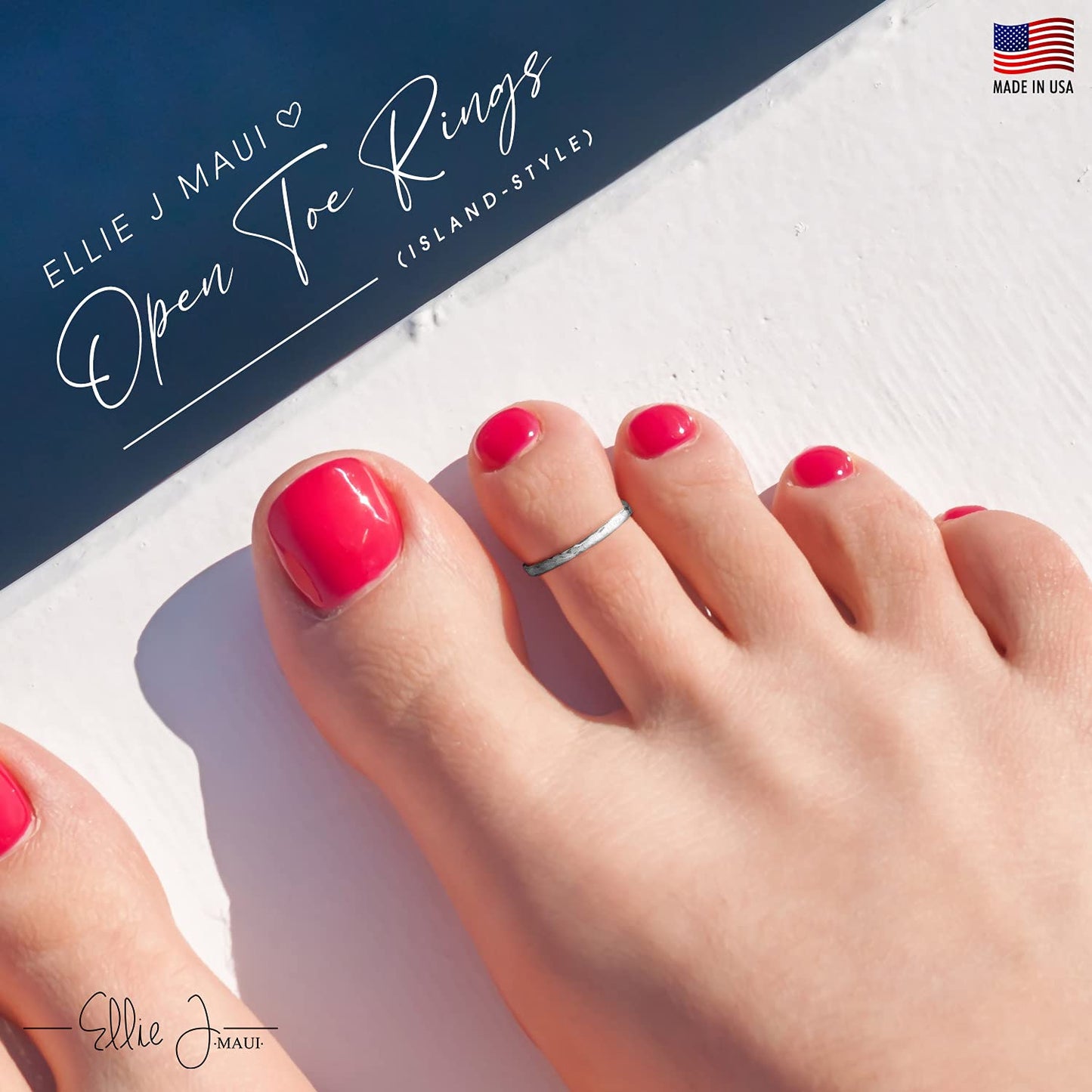 Ellie J Maui Open Toe Rings for Women - Handmade Adjustable Sterling Silver, Yellow Gold and Rose Gold Filled Rings