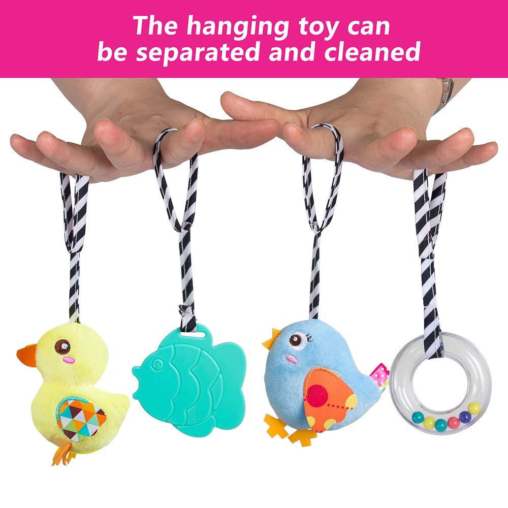 Caterbee Baby car seat Toys, Activity Spiral hangings pram Toys, Plush Crib Toys with Squeaky for boy or Girl (Duck)