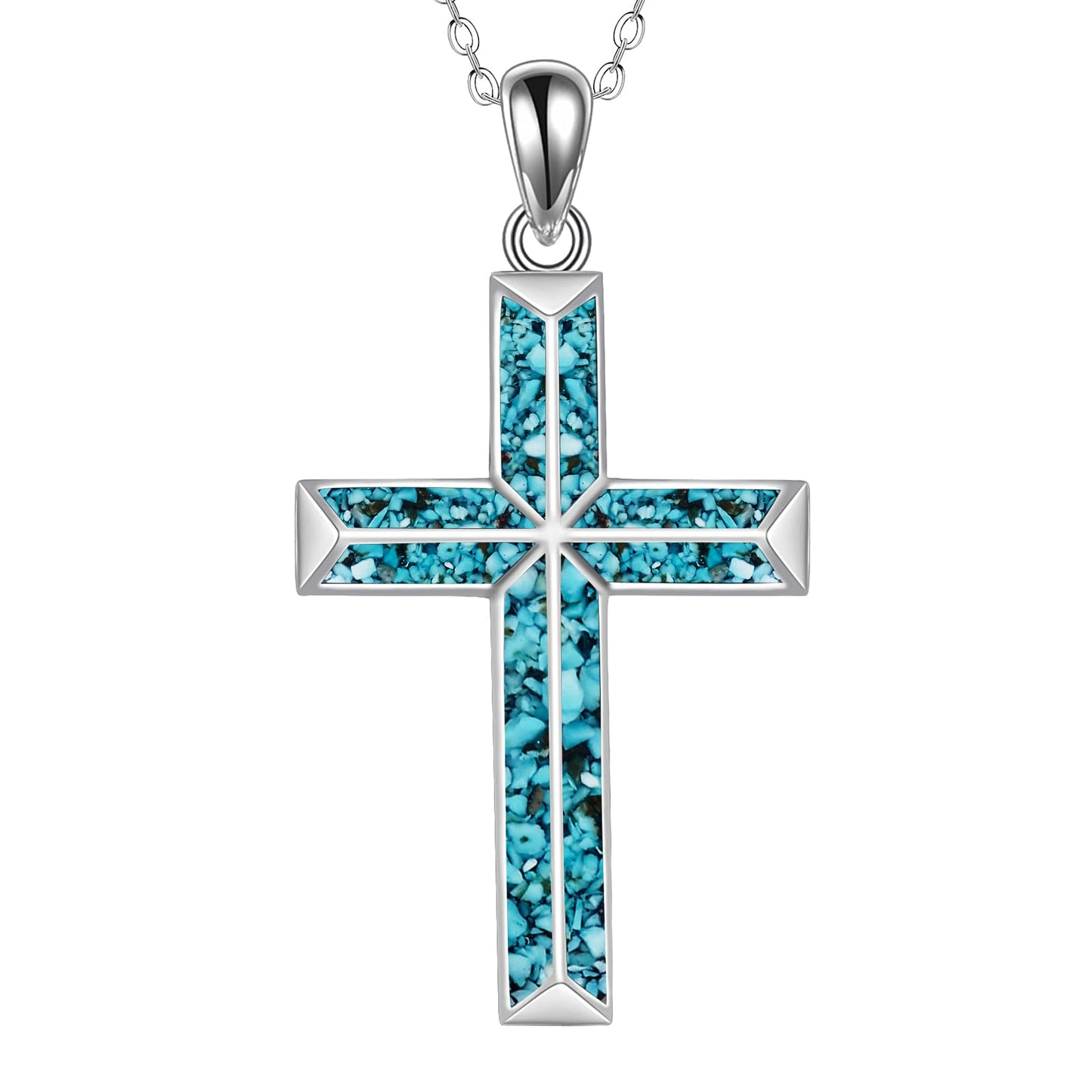 ONEFINITY Religious Cross Pendant Necklace Sterling Silver Origami Cross Pendant Gifts for Women Men Jewelry (B-Turquoise)