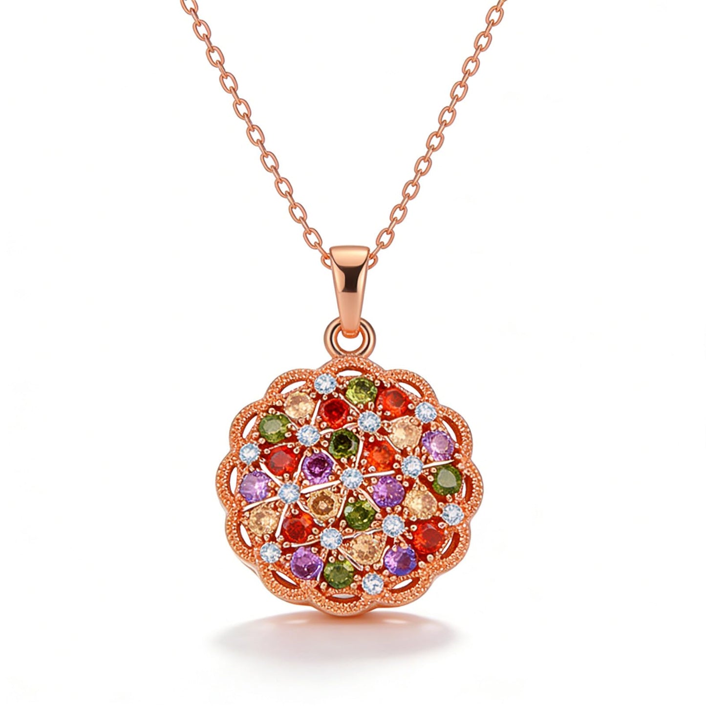 Kim Carrey Italian Elegant Rose Gold Necklace for Ladies | 18K Rose Gold Plated Necklace Pendant for Women | Gemstone necklace, Gift for Daughter, Wife, Mom, Her Jewelry (A bouquet of flowers)