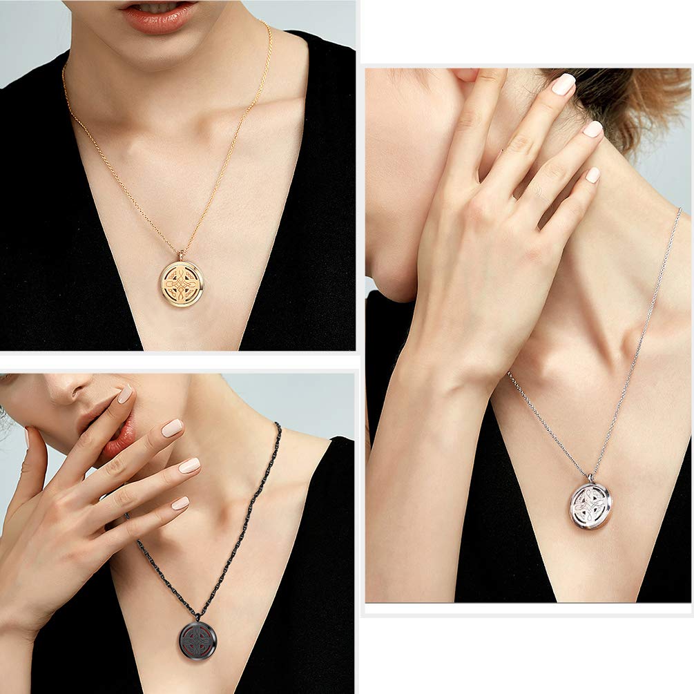 PROSTEEL Personalized Customize Celtic Knot Cross Diffuser Black Necklace,Aromatherapy Locket,Stainless Steel Essential Oil Diffuser,Essential Oil Necklace,Women Jewelry