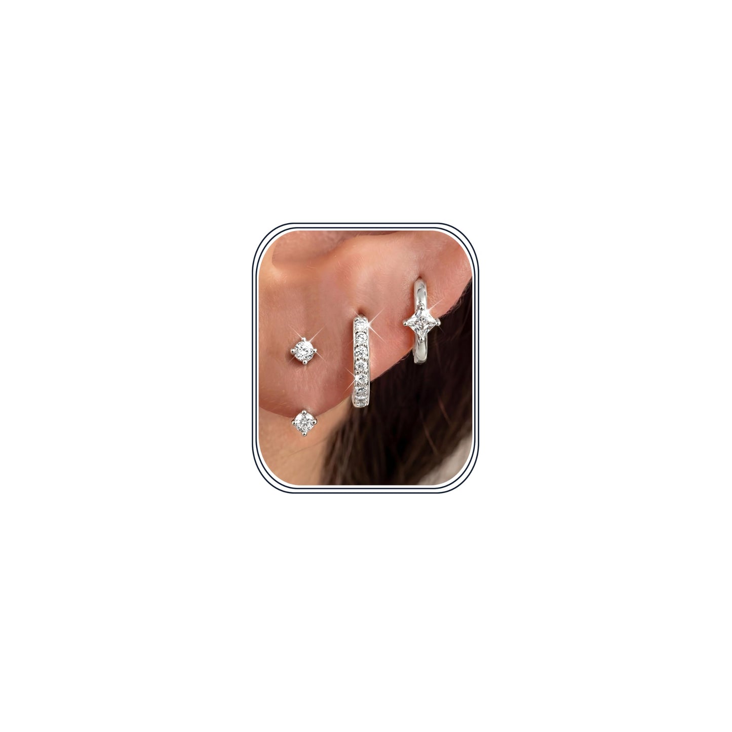 MILACOLATO 925 Sterling Silver Earrings for Women, Sterling Silver Filled Small Huggie Hoop Earrings Sets for Multiple Piercing Hypoallergenic Jewelry, CZ Cartilage Earrings Stacks Trendy Jewelry Gifts, 3 Pairs