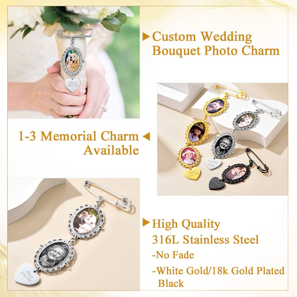 Custom4U Memorial Bouquet Charms for Wedding Custom Photo Pins