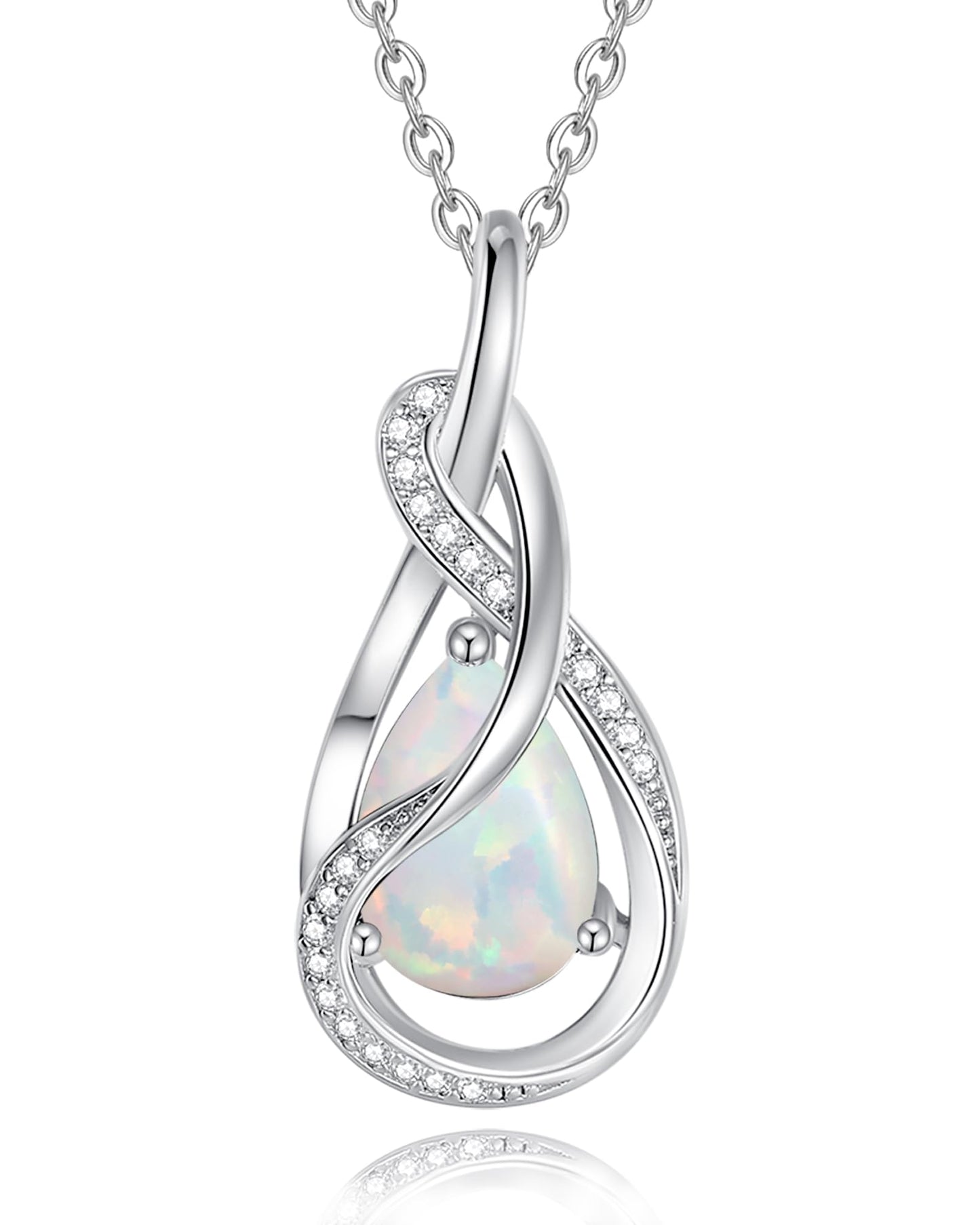 FANCIME White Opal Necklace October Birthstone Sterling Silver Infinity Knot Pendant Necklace Gemstone Fine Jewelry Birthday Mothers Day Gifts for Women Her Mom