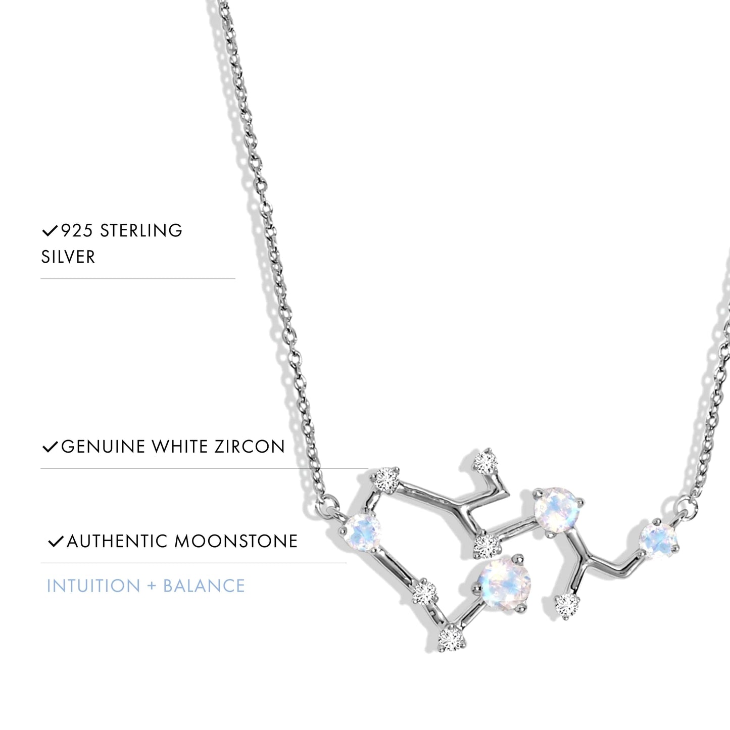 Moon Magic Moonstone Necklace - Sagittarius Zodiac Constellation / 925 Sterling Silver - 18k Rose Gold - Yellow Gold Rainbow Moonstone Necklaces for Women/Authentic Rainbow Crystal Jewelry