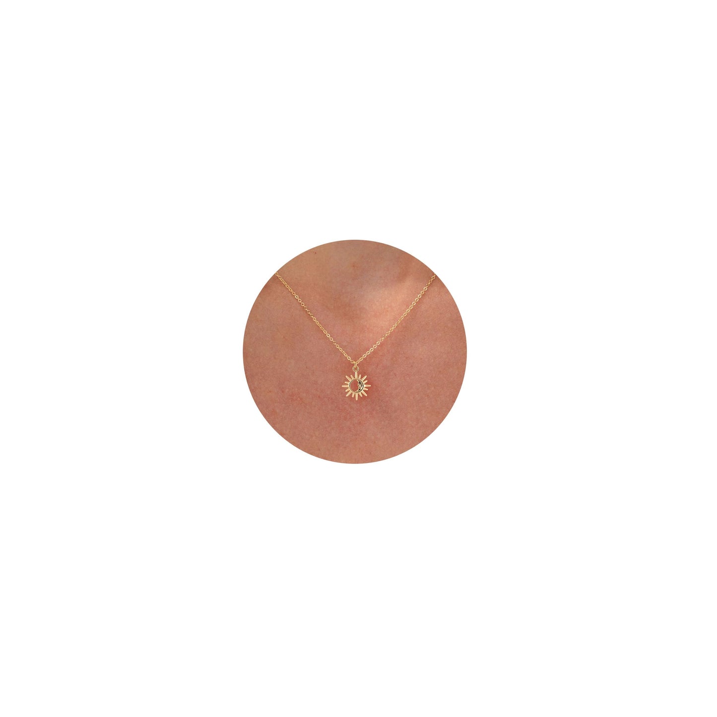 VRIUA Sun Necklace for Women 14k Gold Plated Dainty Sun Pendant Necklace Simple Gold Moon Necklace Minimalist Jewelry