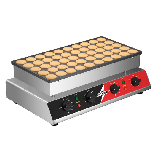 CROSSON Mini Pancake Maker, 50PCS 43mm Diameter Dutch Muffin Waffle Baker, Non-stick Stainless Steel Poffertjes Grill, Commercial Electric Dorayaki Machine W/Temp & Time Control 120V/1750W