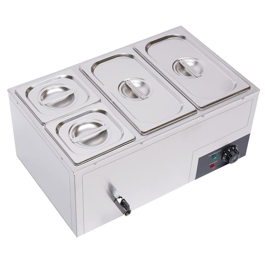 DYNAMI 110V 850W Commercial Buffet Food Warmer,Large Capacity 4 Pan(7.4QT*2+3.2QT*2) Stainless Steel Electric Countertop Steam Table with Intelligent Thermostat Design,for Parties Buffet Catering