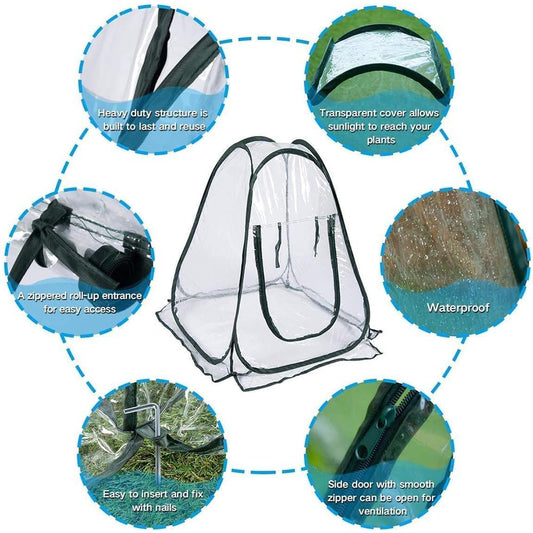 Small Greenhouse for Outdoors, Portable Greenhouse Kit with Side Windows, PE Cover, Backyard Garden Indoor Outside, Foldable, No Assembly Required (Transparent, 27.56" * 27.56" * 31.5")