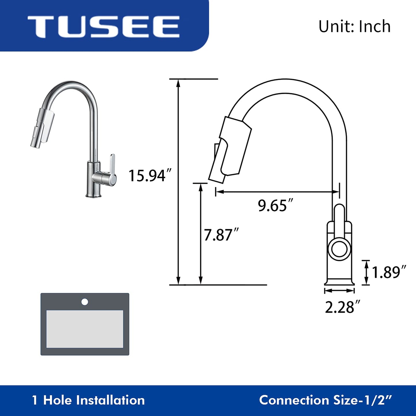 TUSEE Two-Sensor Touchless Kitchen Faucet with Pull Down Sprayer, Single Hole Chrome Kitchen Faucet with Temperature Control, Stainless Steel Kitchen Sink Faucet, TS-6102C