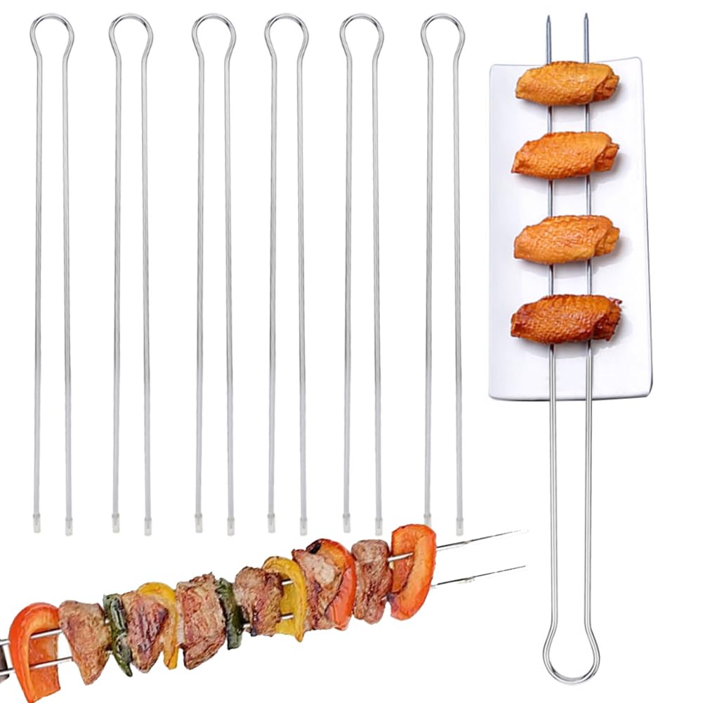 CYTGOUPER 6 Pcs Metal Skewers for kabobs, 12inch BBQ U-Shaped Telescopic Barbecue Skewers,Double Pronged Design Chicken Skewers BBQ Grill Set for BBQ Cookouts Picnic Camping Oven