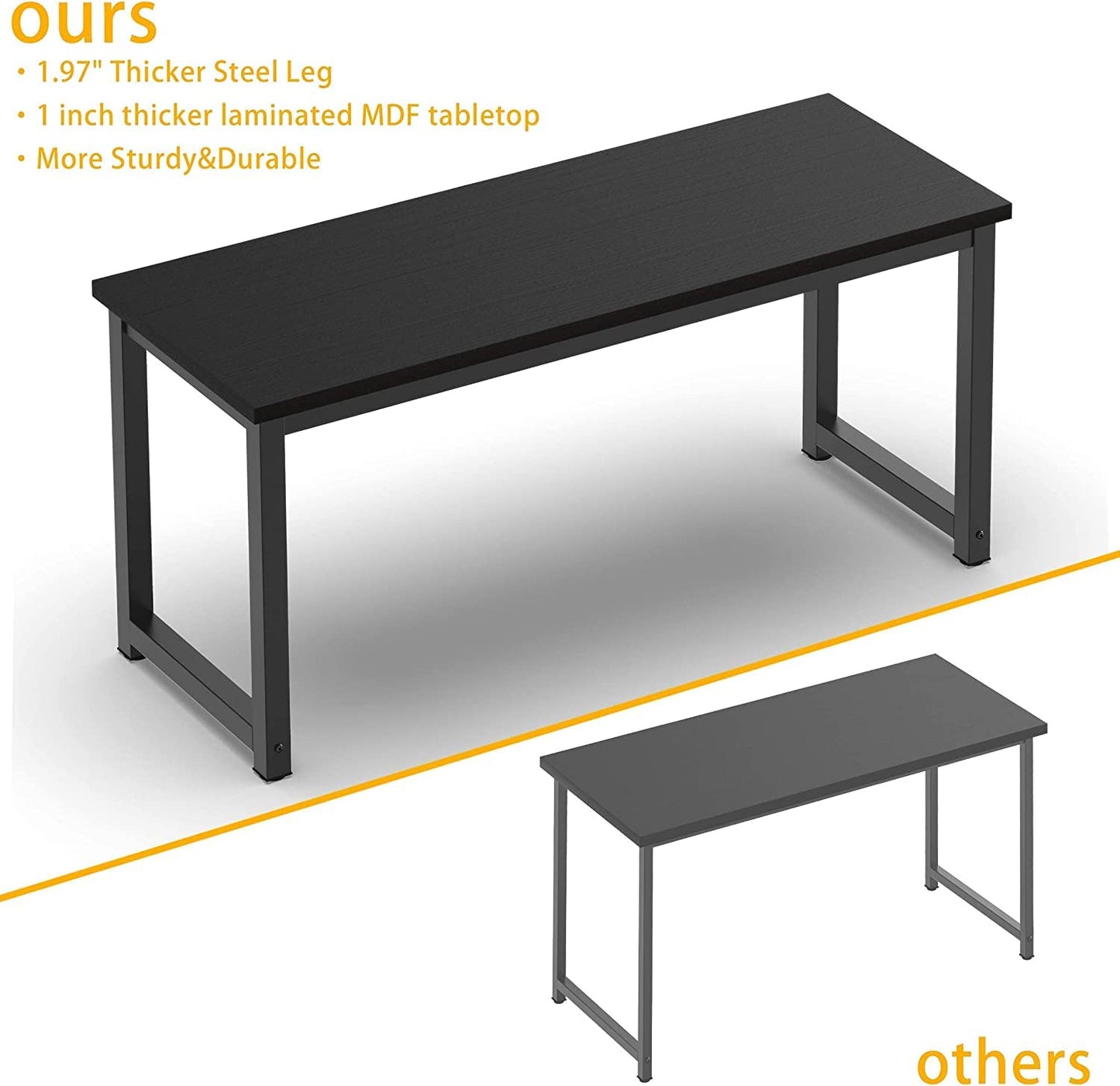 NSdirectModern Computer Desk 63 inch Large Office Desk Writing Study Table for Home Office Desk Workstation Wide Metal Sturdy Frame Thicker Steel Legs, Black.