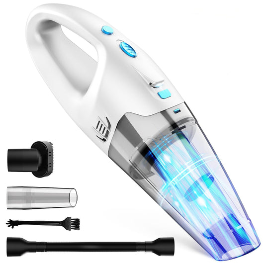 FUOAYOC Handheld Vacuum Cordless,Car Cordless Rechargeable, 6KPA Powerful Suction Hand Held Vacuum with LED Light/Multi Accessories, 1.6lbs Mini Portable Vacuum Cleaner for Home/Car/Office Cleaning