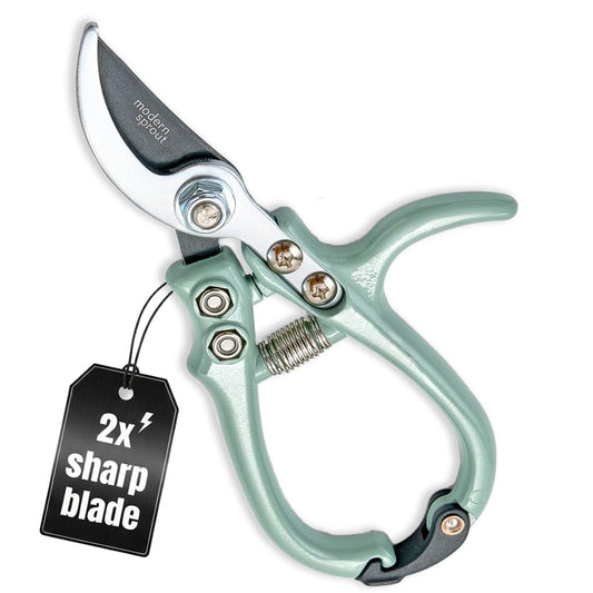 Modern Sprout Hand Pruners - Lightweight Pruning Shears W/Easy Lock- Gardening Scissors - Bypass Sharp Carbon Steel Blade - Rust Resistant - Garden Tools - Reusable Holster - Sage