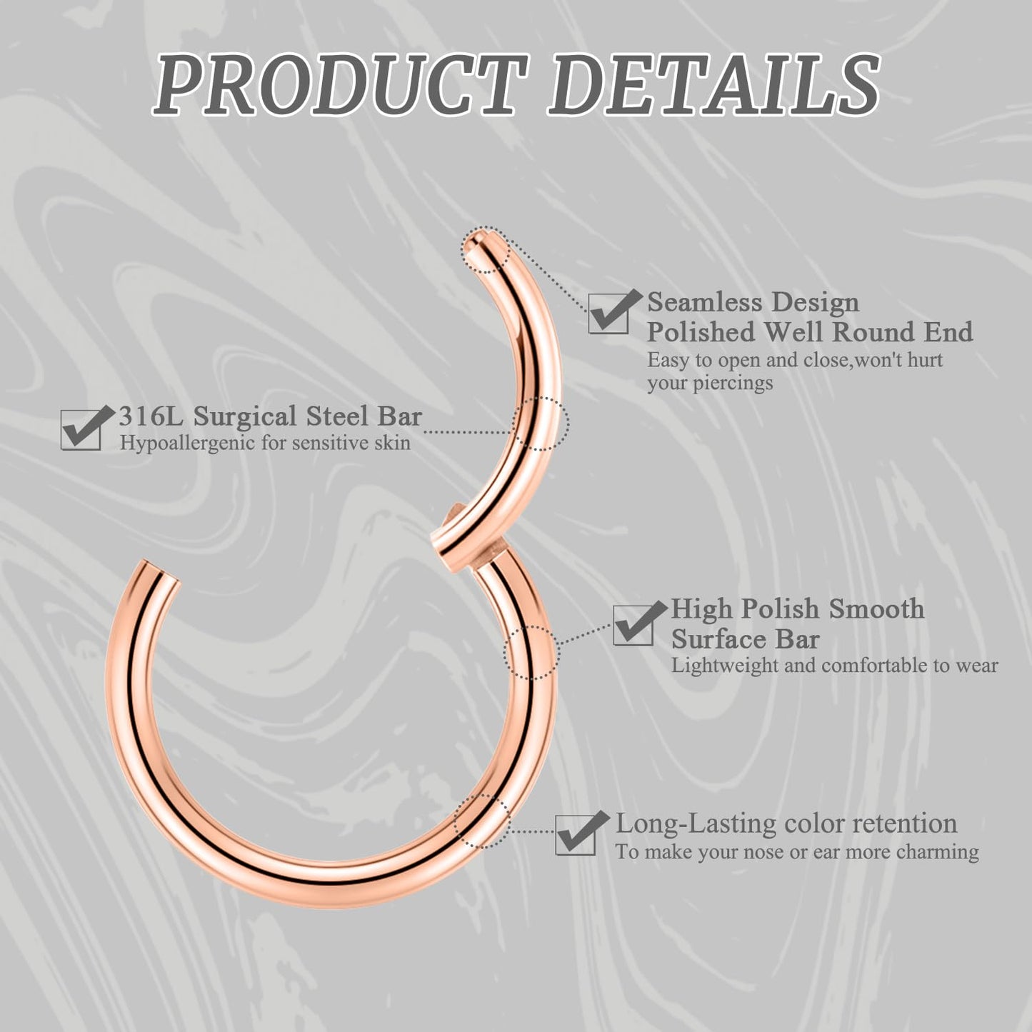 GAGABODY 2pcs 20g 6mm Nose Hoop Cartilage Earring Hoop Nose Ring Rose Gold Nose Rings 20 Gauge Helix Earring Hoop Septum Ring Daith Earrings Tragus Earrings Surgical Steel Small Hoop Earrings