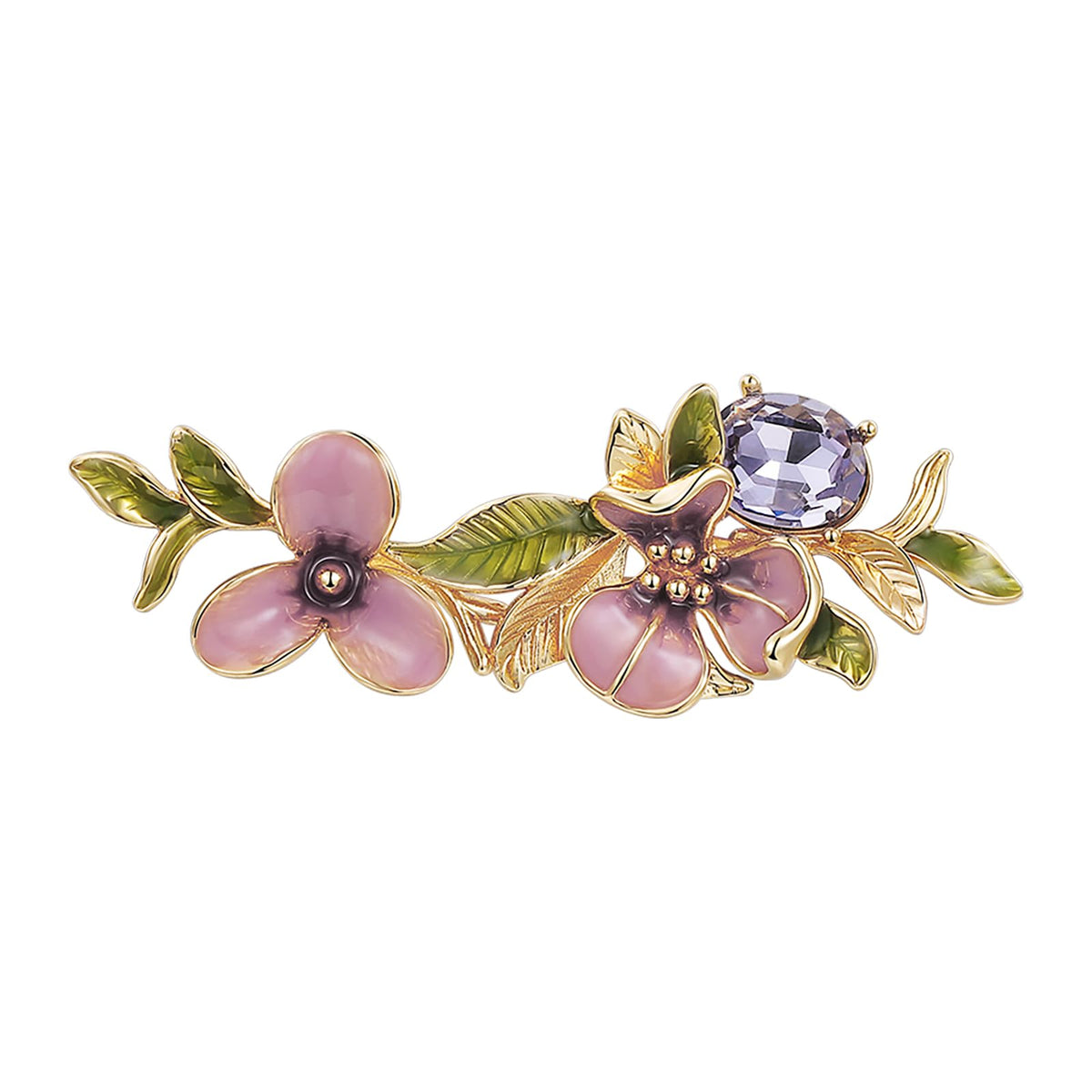 Irises Flower brooches and pins for women, Hand-driping Oil brooch pins inlaid with artificial crystals, SHE'S FREE STYLE JUST FOR YOU Green leaf safety pins enameled jewelry pins and brooches (Purple)