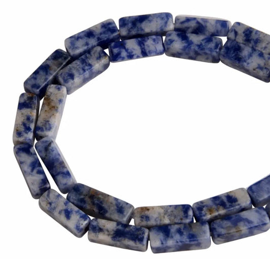 4x13mm Natural Stone Blue Spots Jasper Rectangular Column Tube Cylinder Spacer Loose Beads Gemstone for DIY Bracelets Necklace Jewelry Making Strand 15 Inch (28-30pcs)