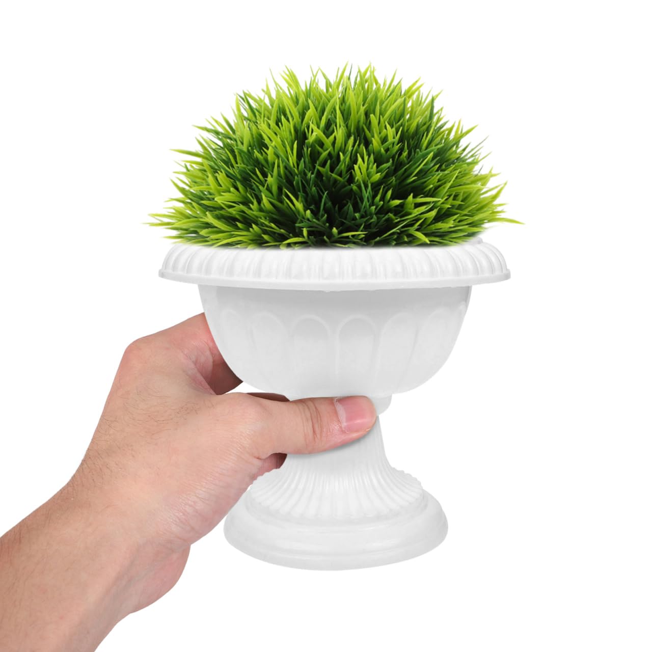 VOSAREA 4pcs White Urn Planter Plastic Pedestal Flower Vases Plant Pot Roman Flower Pot for Wedding Centerpieces Yard Garden Porch Front Door