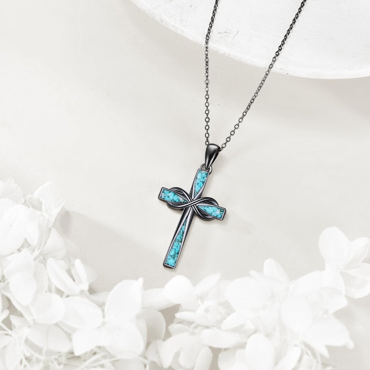 ONEFINITY Black Cross Necklace 925 Sterling Silver Turquoise Cross Pendant Necklace Religious Jewelry Gifts for Women Men