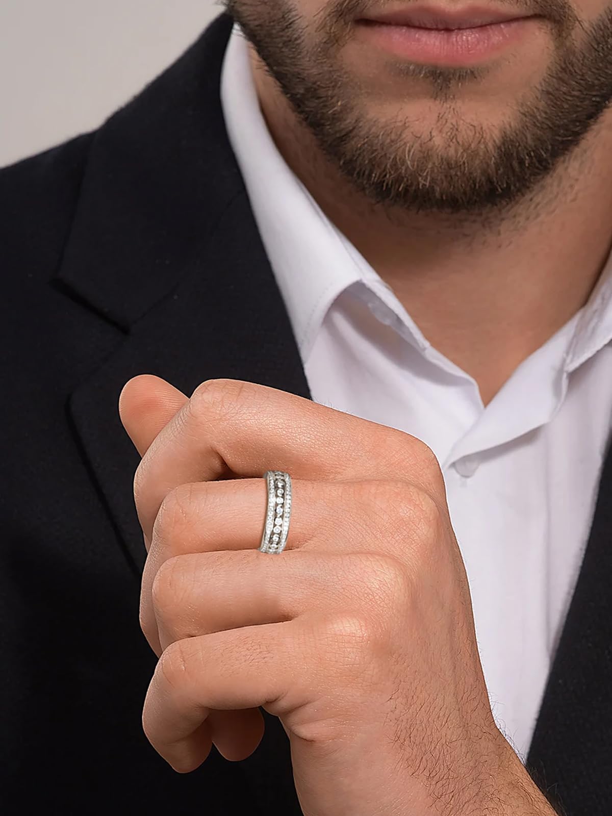 Frbod Mens Moissanite Eternity Bands 925 Sterling Silver Wedding Ring Chunky Promise Bride Bubble Ring for Women Size 9