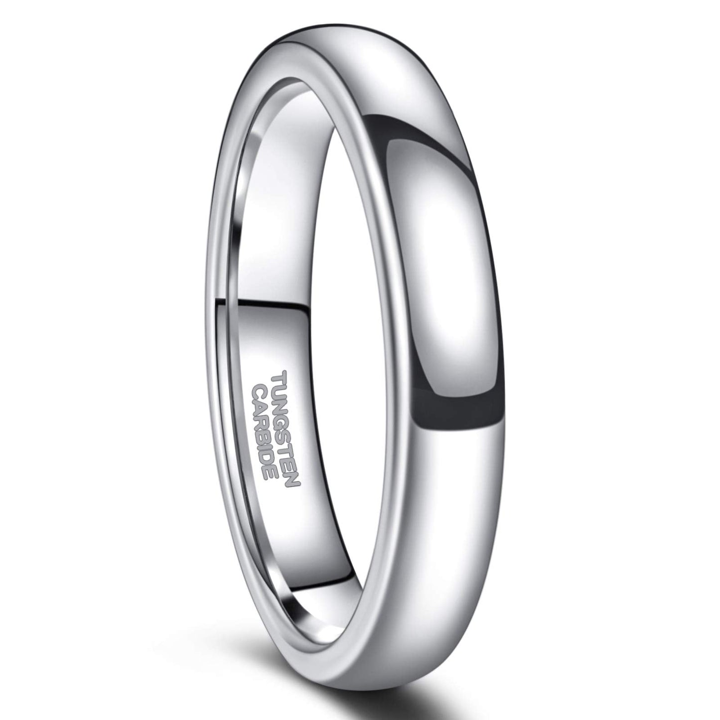 Greenpod 4mm Tungsten Rings for Women High Polished Plain Dome Silver Classic Wedding Band Comfort Fit Size 6