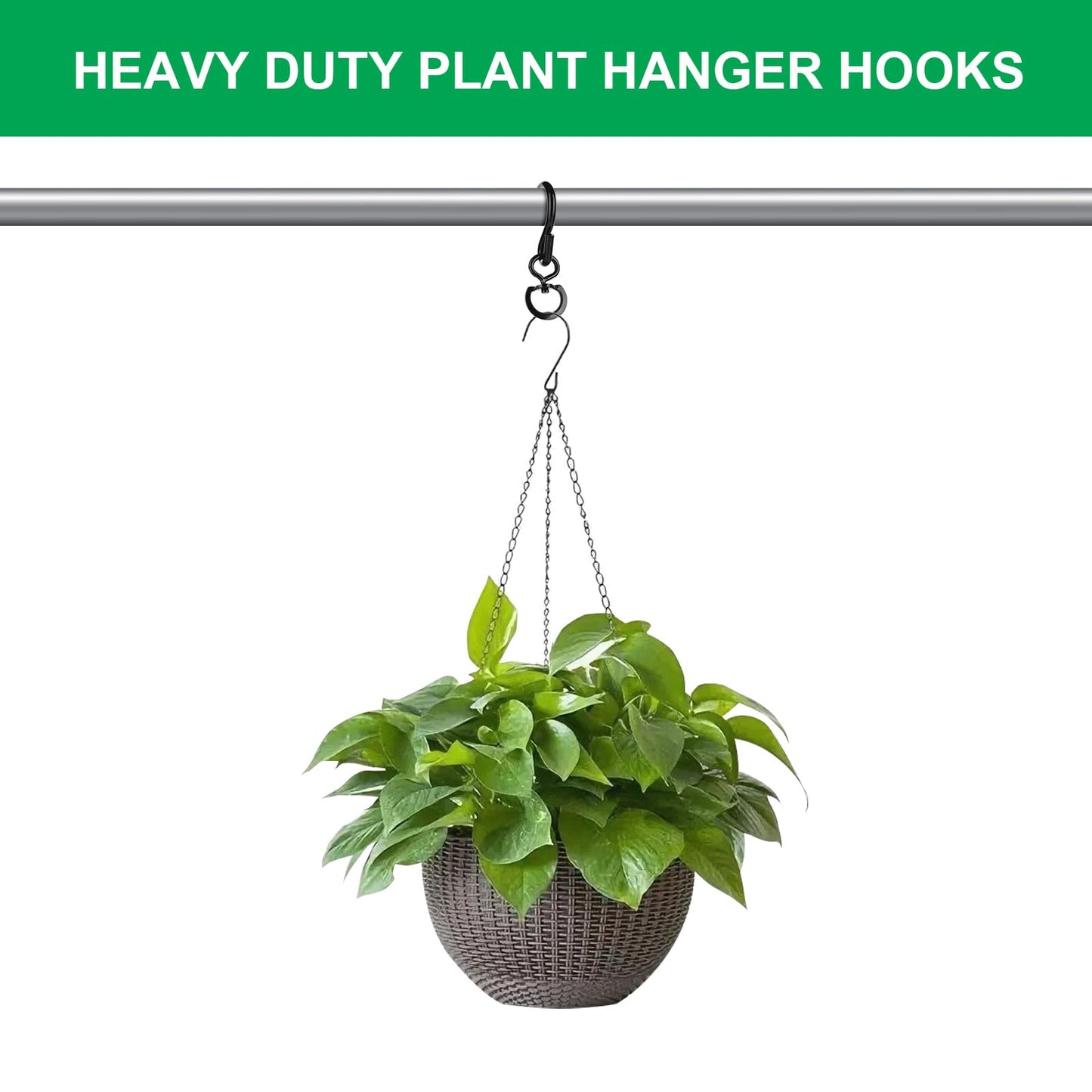 Cosmos 4 Pcs Swivel Plant Hanger Pots Hooks Heavy Duty Hanging Plant Hook 360 Degrees Swivel Metal Hooks for Indoor and Outdoor Hanging Plants, Pots, Wind Chimes, Gardening Accessories, Black