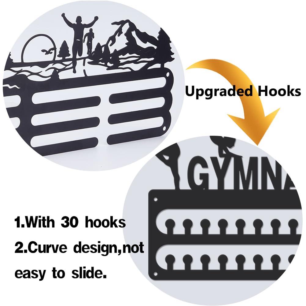 SUPERDANT Gymnastics Medal Hanger Display Sports Medal Holder Women's Gymnastics Iron Hanging 30 Hooks Metal Display Rack Organizer Race Ribbon Award Wall Hanger Gifts for Kids Athletes