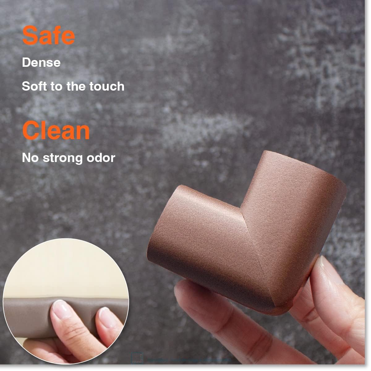Roving Cove HeftyFit Edge Corner Protector Baby Proofing (Large 18ft Edge 8 Corners), Heavy-Duty, Soft NBR Rubber Foam, Furniture Fireplace Safety Bumper Guard, 3M Adhesive, Coffee Brown