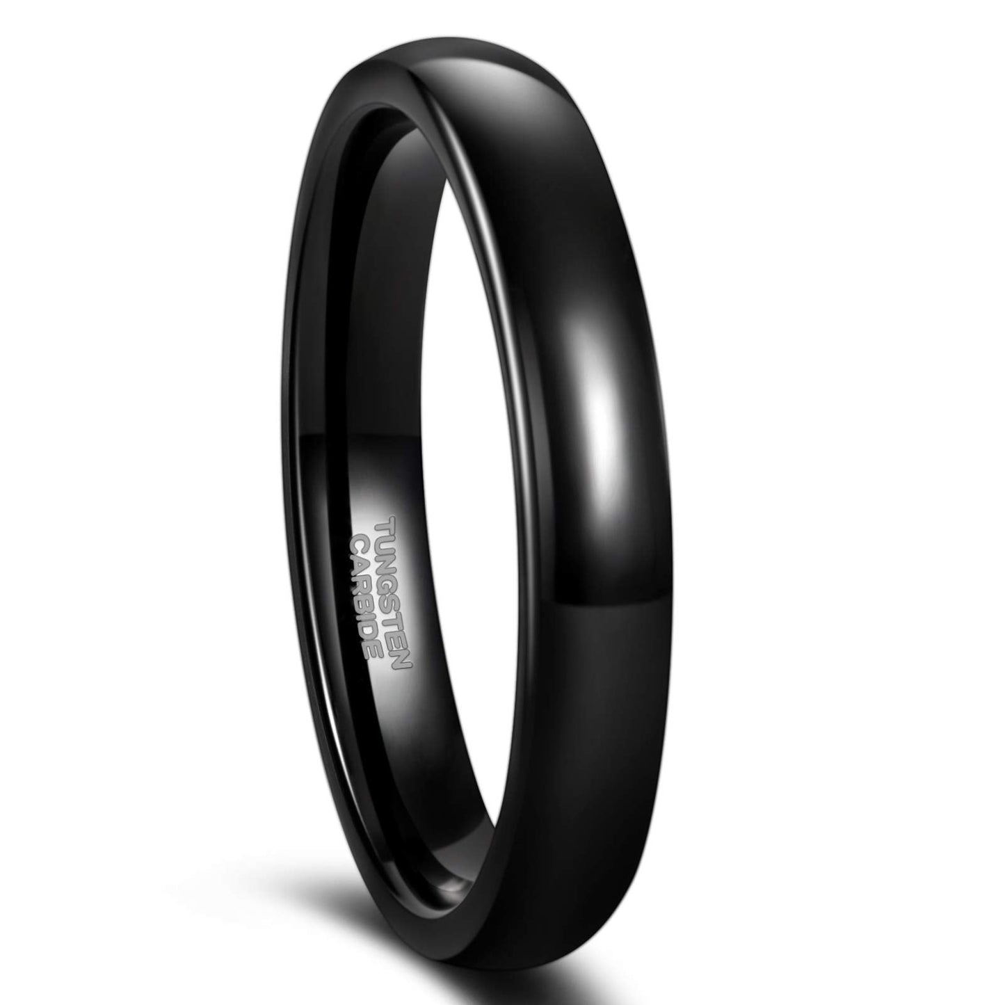 Greenpod 4mm Tungsten Ringss for Women High Polished Plain Dome Black Wedding Band Comfort Fit Size 5