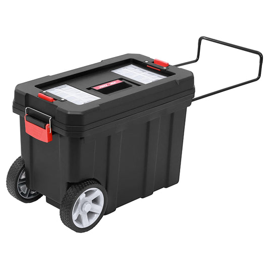 MAXPOWER Rolling Tool Box with Wheel, 8 Gallon Storage Capacity Deep Tool Box, Lockable Latches, Removable Tray, Black Toolbox