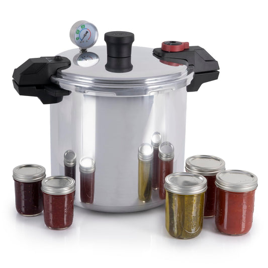 T-fal 22-Quart Aluminum Pressure Canner, 3 PSI Settings, Home Canning, Includes Racks & Canning Guide, Large Capacity, Pressure & Water Bath Canning for Vegetables, Meats, Seafood & Fruits, Silver