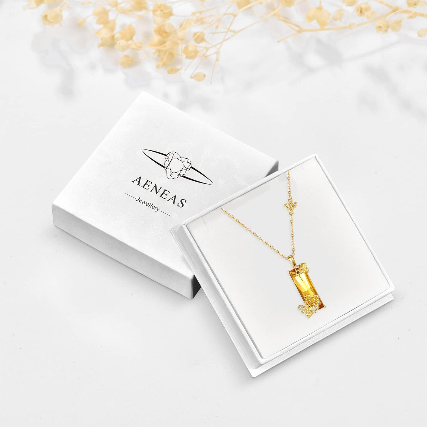 AENEAS Valentines Day Gifts for Women Her Bee Necklace for Women 925 Sterling Silver Gold Plated Citrine Honey Bee Jewelry Bumblebee Gift for Women Wife Her