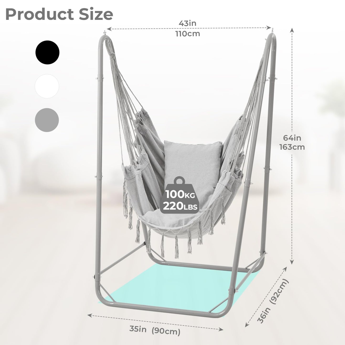 SELFLA U-Shaped Hammock Chair with Stand, Heavy-Duty Steel Hanging Chair with Stand for Indoor & Outdoor Use, Solid Support & Stable Base, 220 lbs Capacity, Easy Assembly - Grey