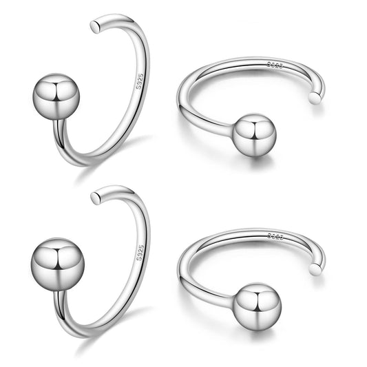 4mm Half Hoop Earrings Set 925 Sterling Silver Ball Huggies Hoop Earrings for Women 2 Pairs Little Ball Hug Hoop Earrings Double Pierced Hugger Hoop Earring Set