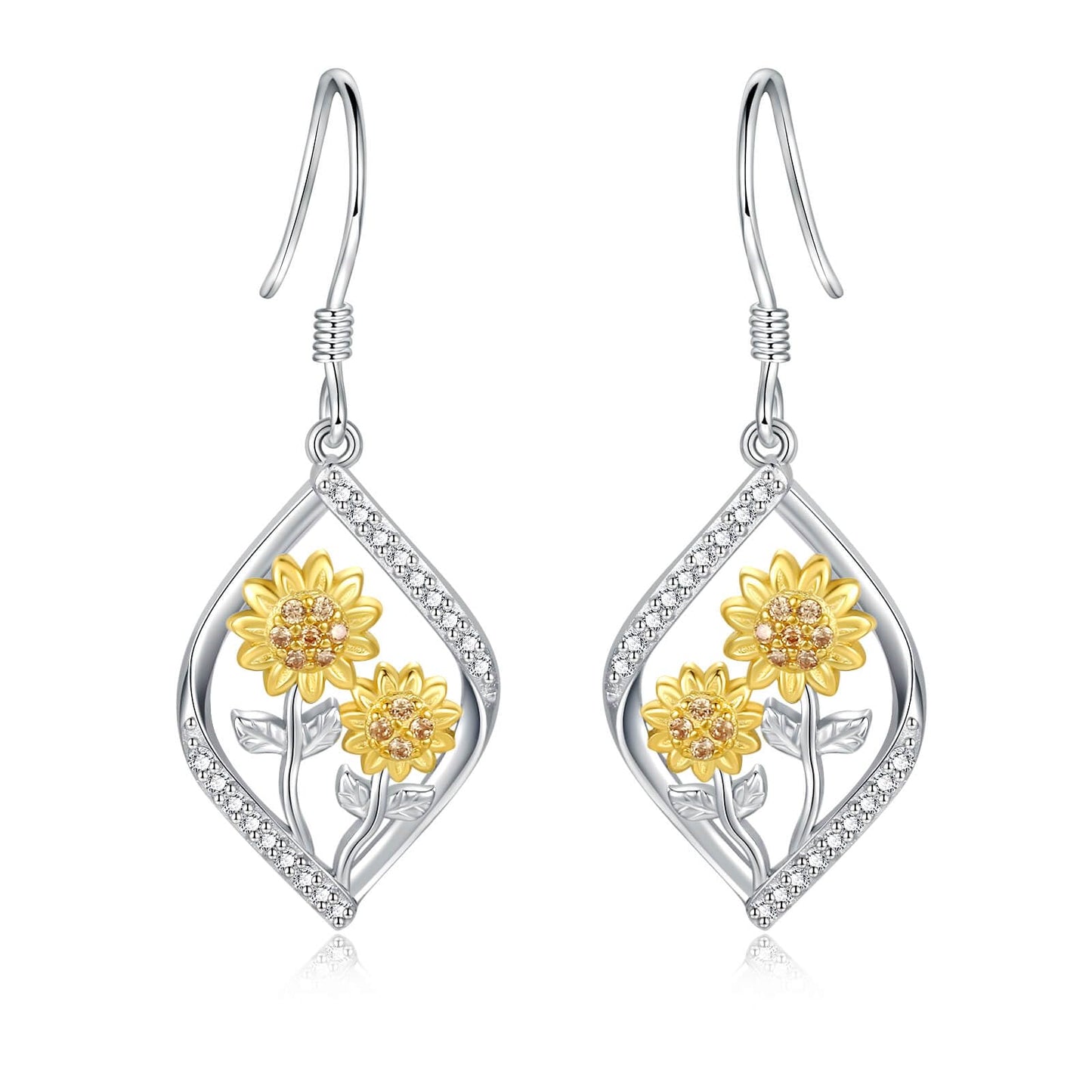 oGoodsunj Sunflower Necklace Jewelry Set fo Women Sterling Silver Anklet Bracelet Earrings You Are My Sunshine Pendant Gifts for Mom Daughter Wife (Dangle Earring)
