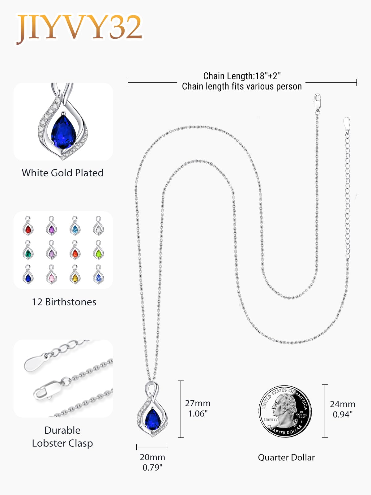JIYVY32 Sapphire Infinity Necklace for Women September Birthstone Necklaces White Gold Plating Anniversary Birthday Gifts for Wife Her Mom Girlfriend Birthstone Jewelry Gifts for Women