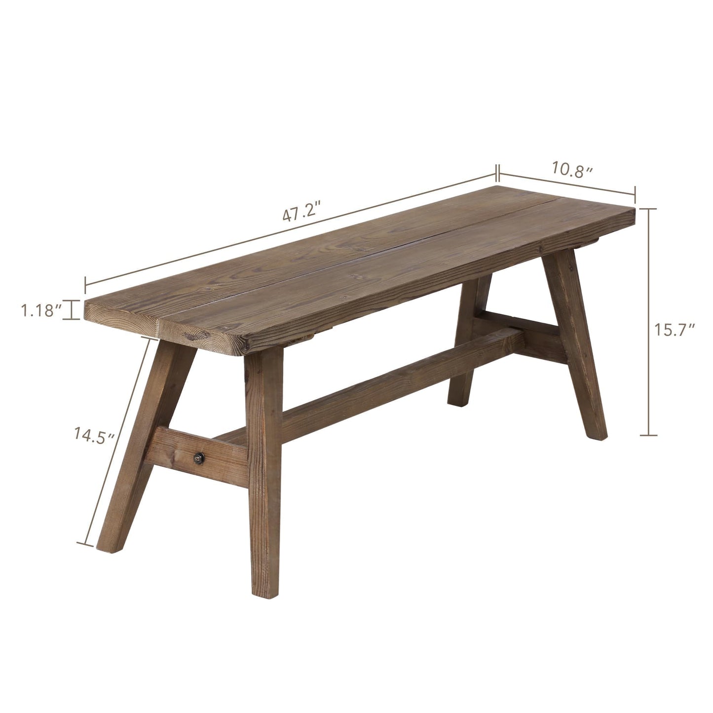 Wnutrees 47" Farmhouse Wood Bench, Dining Room Bench, Entryway Bench for Living Dining Room, Solid Wood, Easy to Assemble, Brown