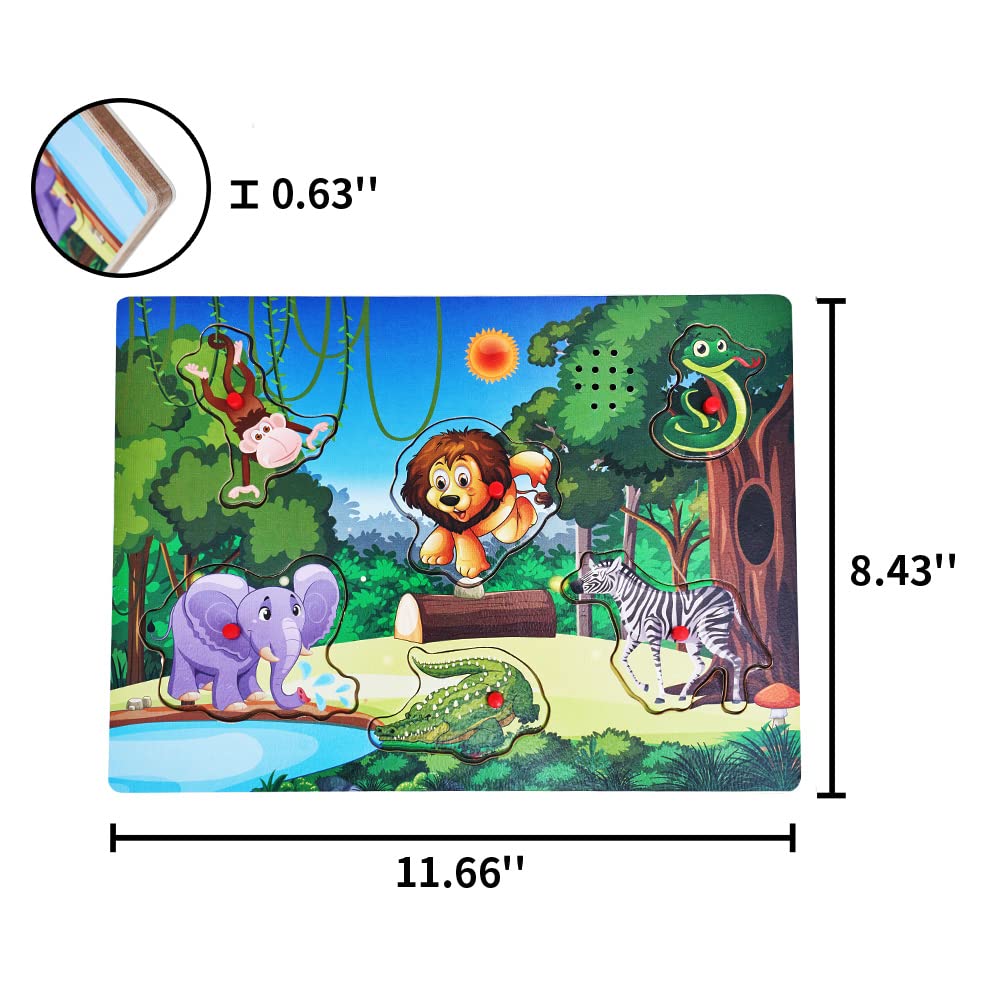 Wooden Forest Animals Sound Peg Puzzles for Toddlers Wooden Pegged Puzzle with Sound Effect for Toddlers and Preschoolers, Educational Learning Toy Gift