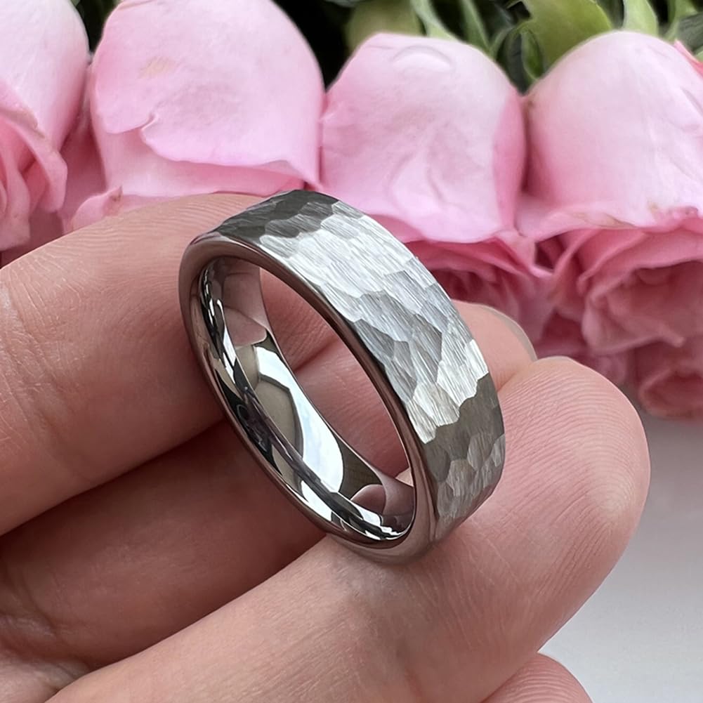 TUTISS 6mm Hammered Tungsten Carbide Rings for Men Women Fashion Engagement Wedding Bands Matte Finish I Love You Engraved Comfort Fit Size 10