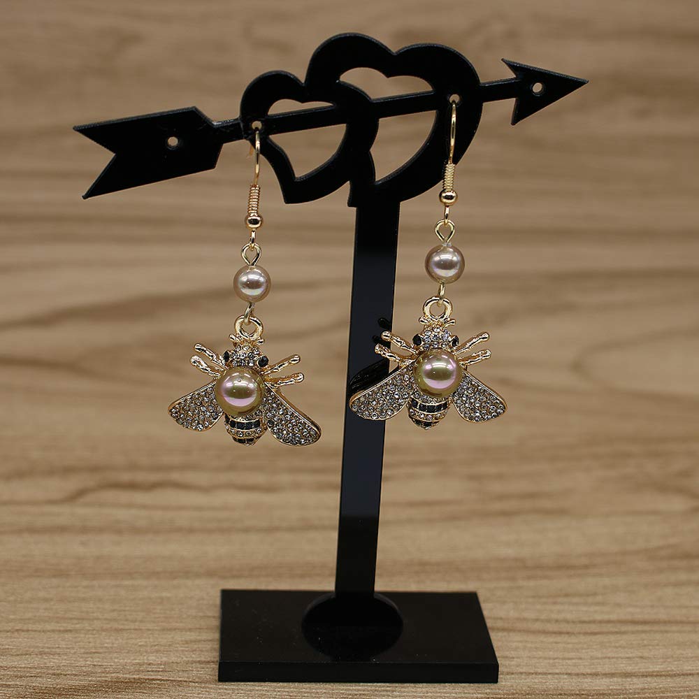 Honey Bee Drop Earrings Crystal Insect Themed Dangle Earring Animal Fashion Shell Pearl Hook Earring Gold Tone for Women Jewelry(Gold pearl +gold pearl hook)