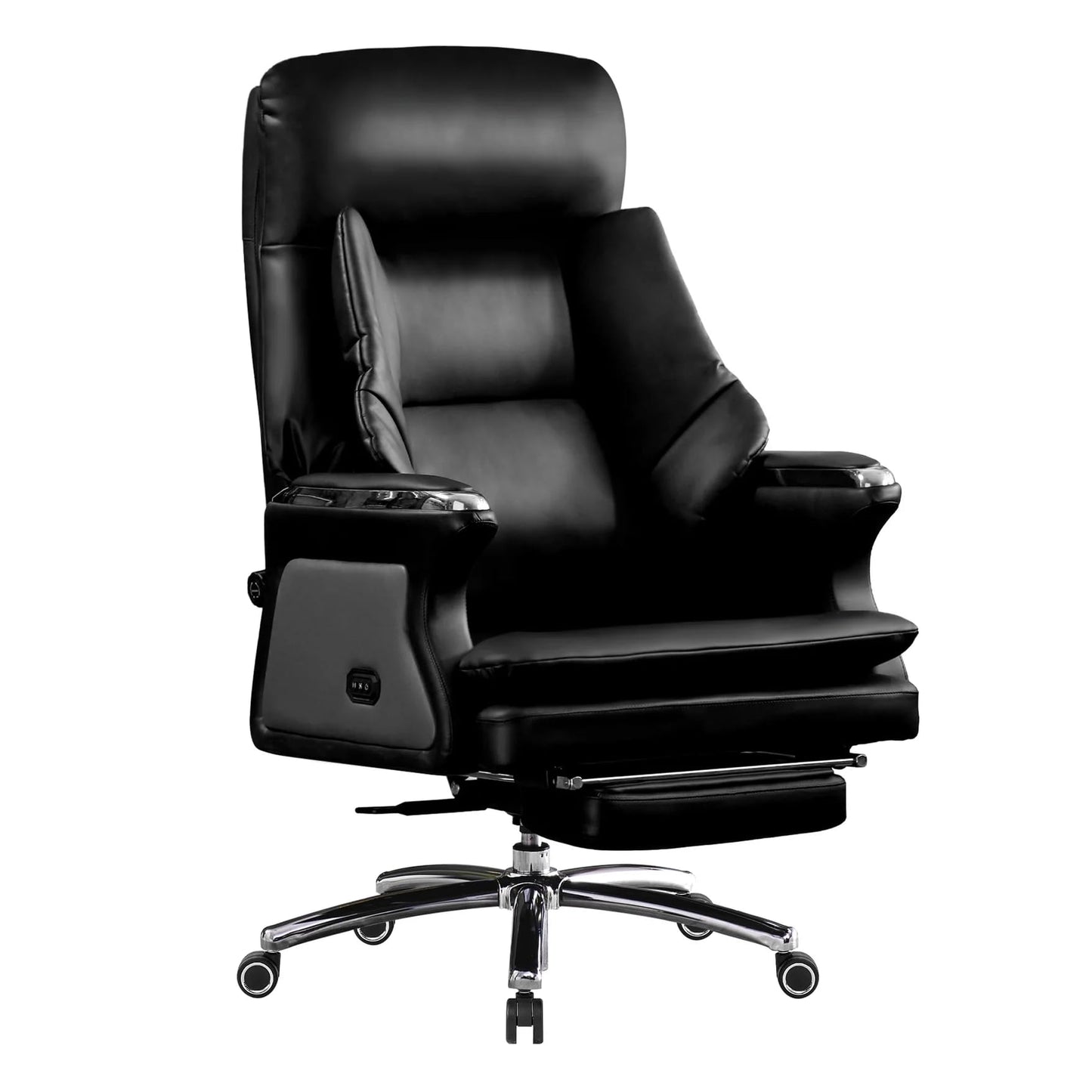 Kinnls Winston Ergonomic Leather Heated Ventilation Classic Luxury Office Chair with Massage, Recliner Executive Desk Chair, Adjustable Tilk Angle (Black)