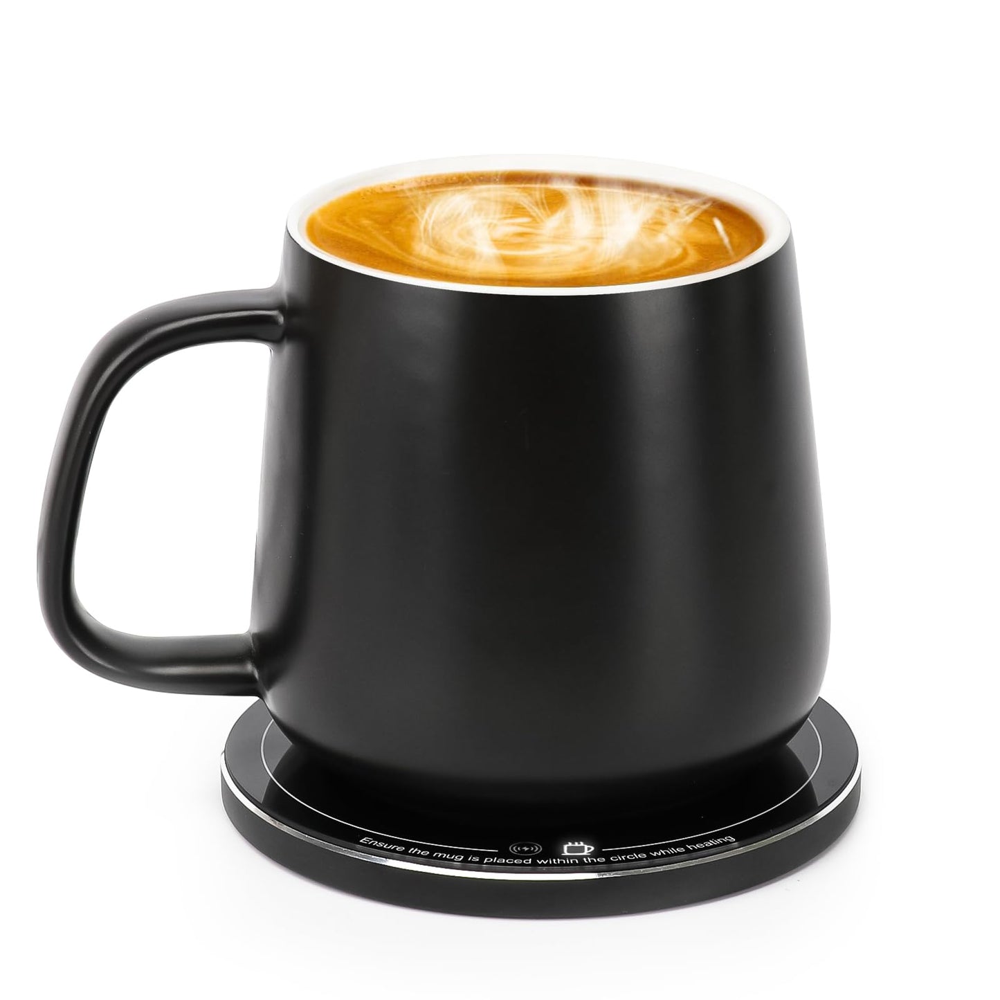 APEKX Warm Cup Coffee Mug Warmer Set - Smart Stable Constant Temperature 131°F, 15W Wireless Charging, 12.8 oz Capacity - Supports USB-C Interface, Automatic Power On/Off Function (4 H). (Black)
