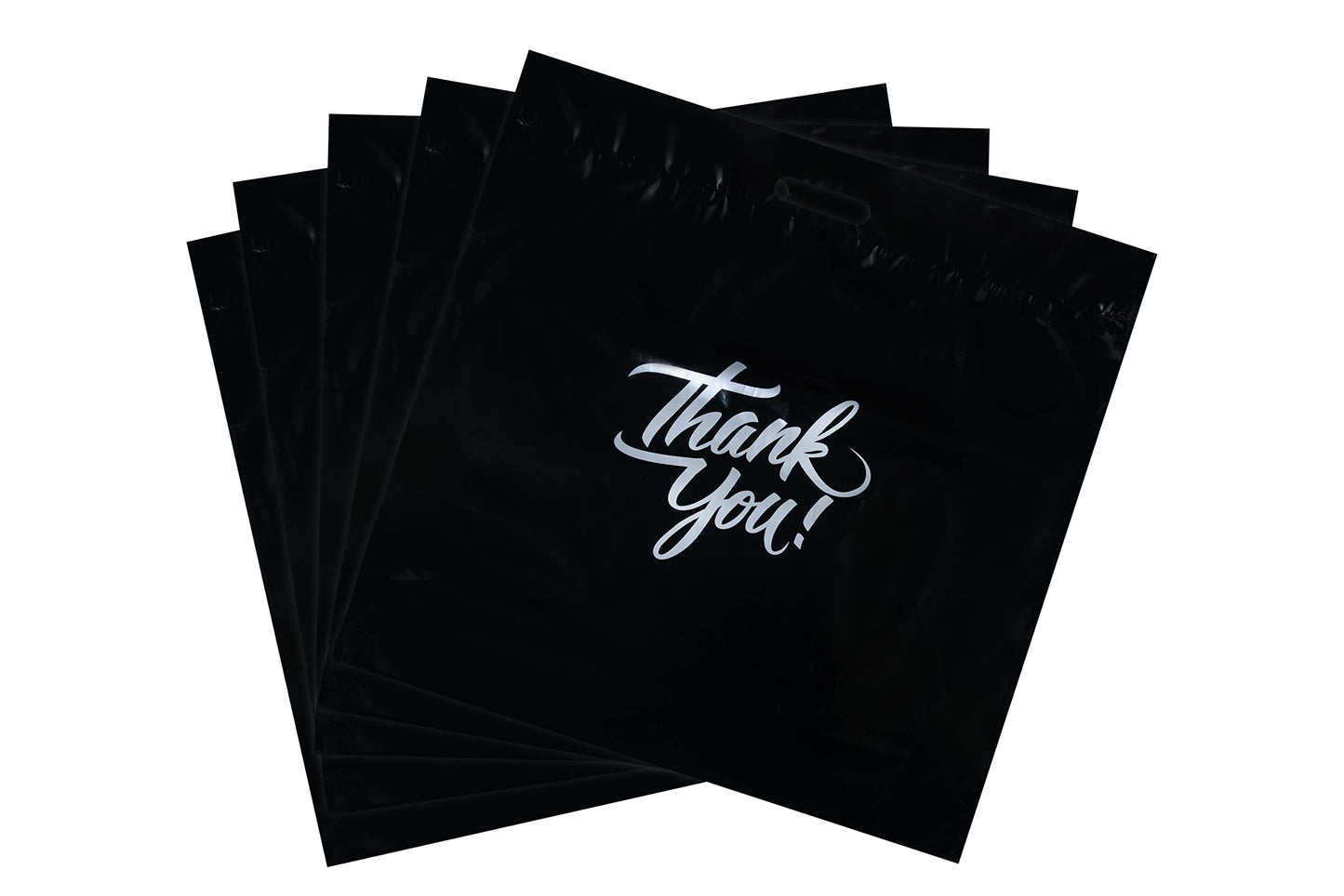 Infinite Pack Black 12"x15" (100pcs) Thank You plastic Merchandise Bags Die-Cut Handles, Perfect for Retail Shopping, Boutiques, Goodie bags, and Gift Packaging & Favors, 1.75 mil Reusable Plastic Bag