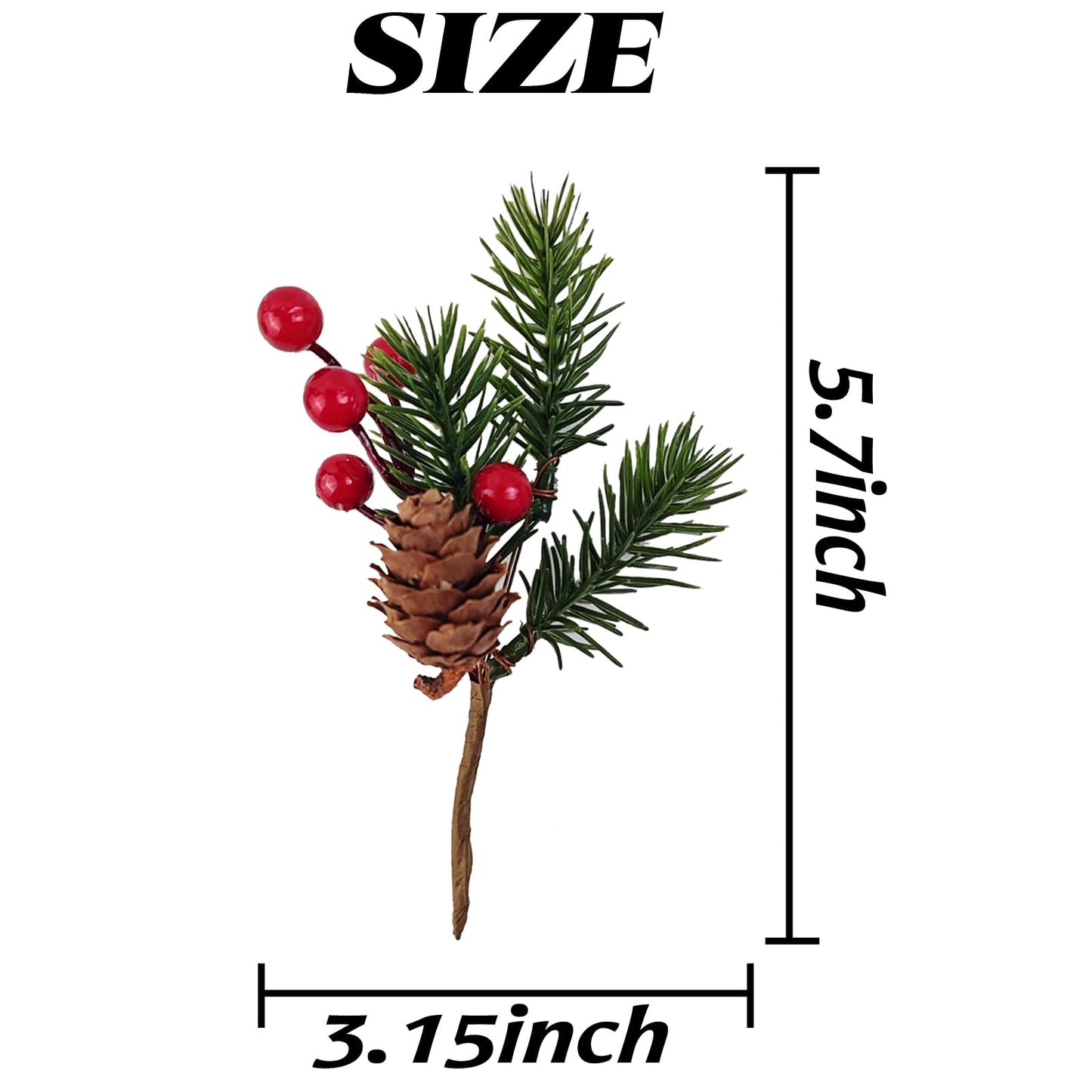 RONYOUNG 20PCS 5.7inch Christmas Berries Red Stems Pine Branches, Christmas Picks Artificial Pine Cones Holly Stem Craft Winter Holiday Floral Picks for Décor DIY Xmas Garland Wreath Ornament