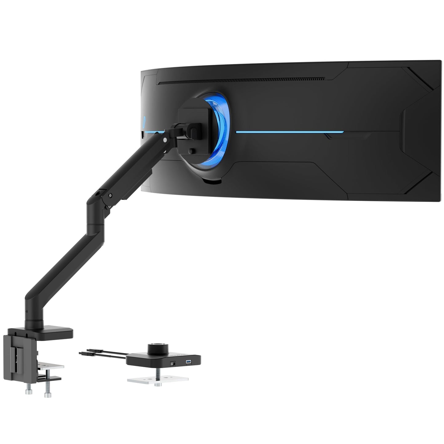 Mount-It! Proflex Series Heavy-Duty Monitor Desk Mount, Fits 17–49” Ultrawide Curved Screens, Full Motion Gas Spring Arm, 44 lbs Capacity, USB-C & USB 3.0 Ports, VESA 75/100, Clamp or Grommet Base
